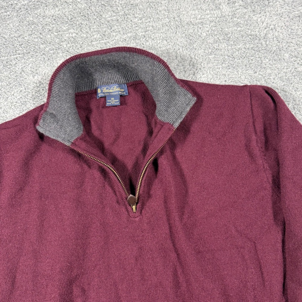 Brooks‎ Brothers Quarter Zip Sweater Mens XL Burgundy Extrafine Merino Wool